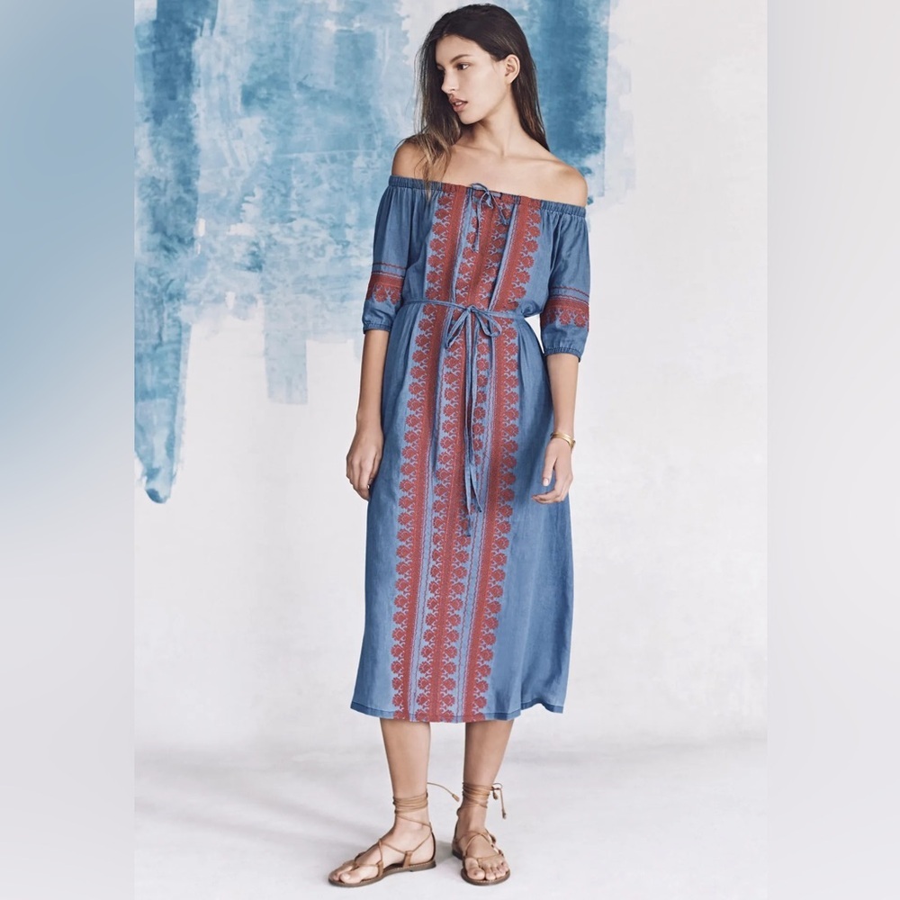 Madewell (as seen in VOGUE) Elegant Blue and Red Women's Dress